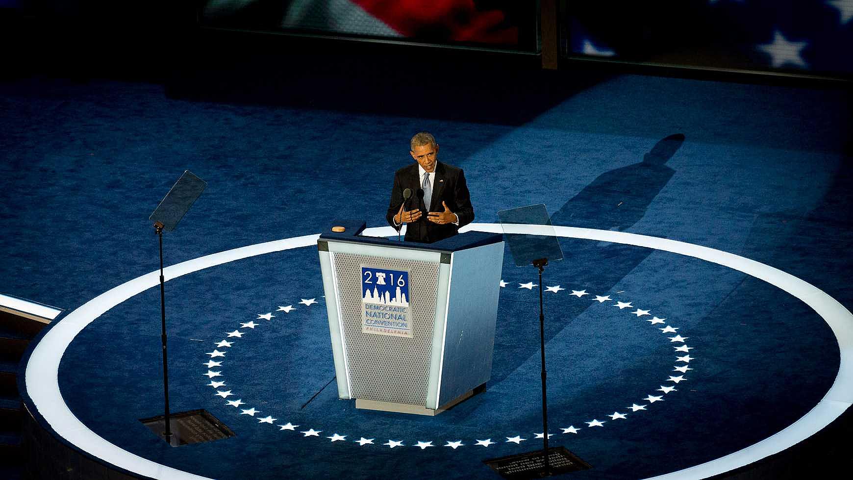 Barack Obama speaking at Democratic National Convention in Philadelphia