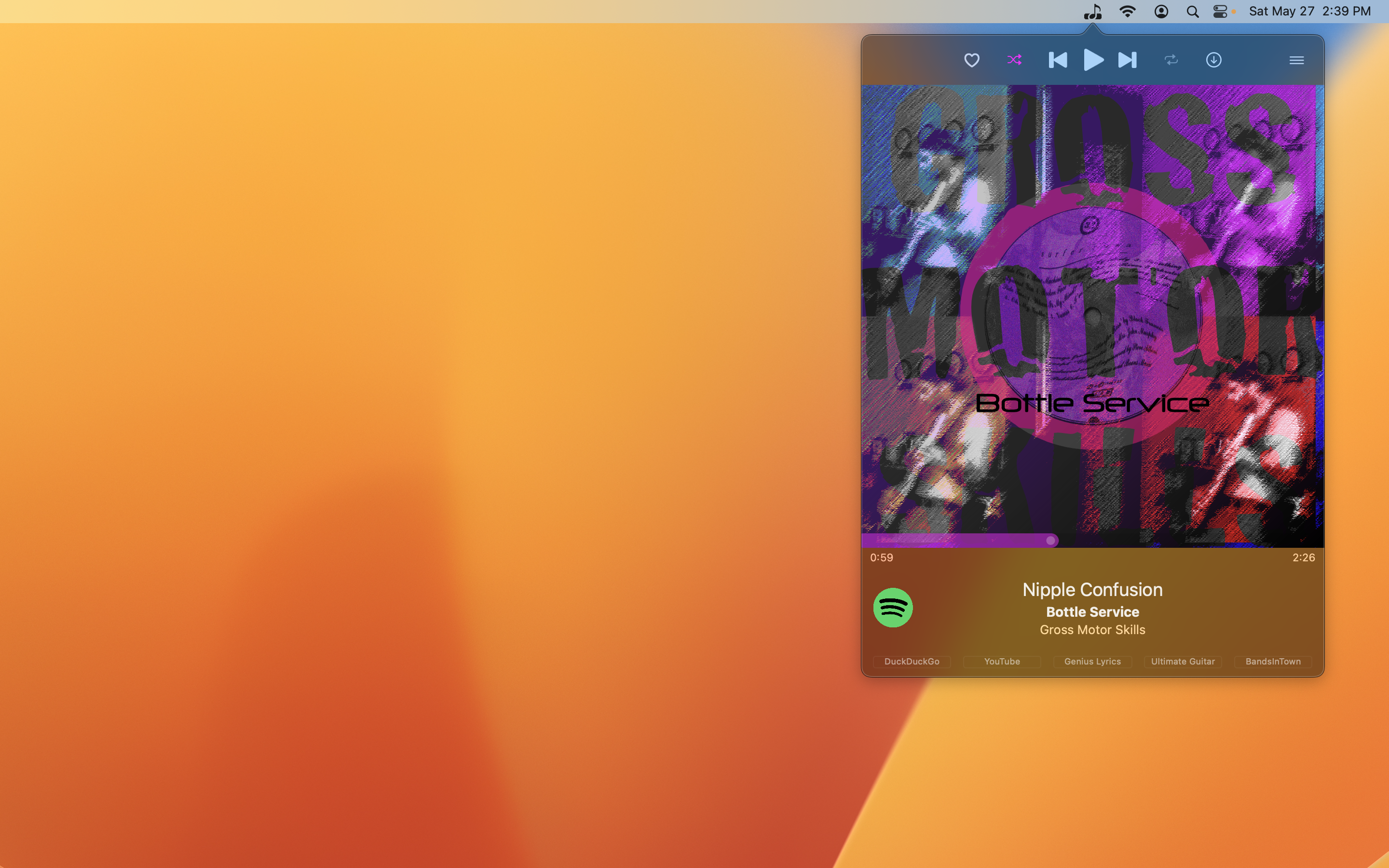 menu bar app large album cover artwork music player controls